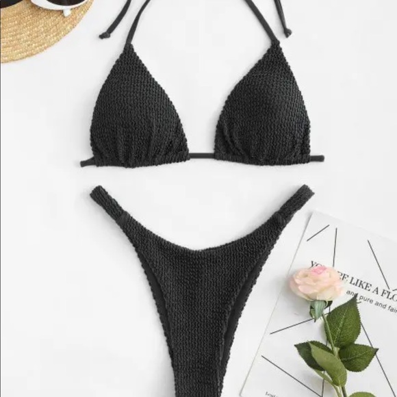 Zaful Other - Zaful Black Textured Triangle Bikini